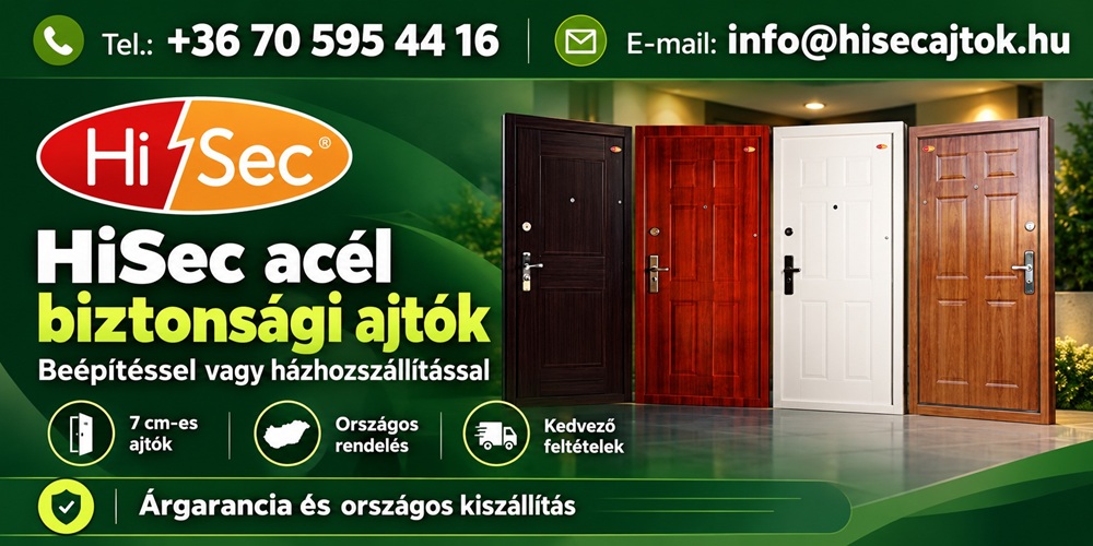 HiSec acél biztonsági ajtók – 7 cm vastag ajtók, beépítéssel vagy országos házhozszállítással. Telefon: +36 70 595 44 16, e-mail: info@hisecajtok.hu
